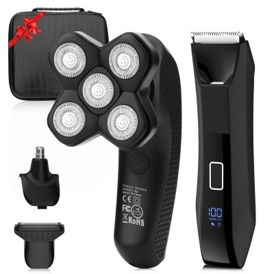 Lanumi Head Shavers for Blade Men Electric Razor 3 in 1 Manscape Groin & Body Hair Trimmer Wet Dry Grooming Kit Led Display Gifts for Men
