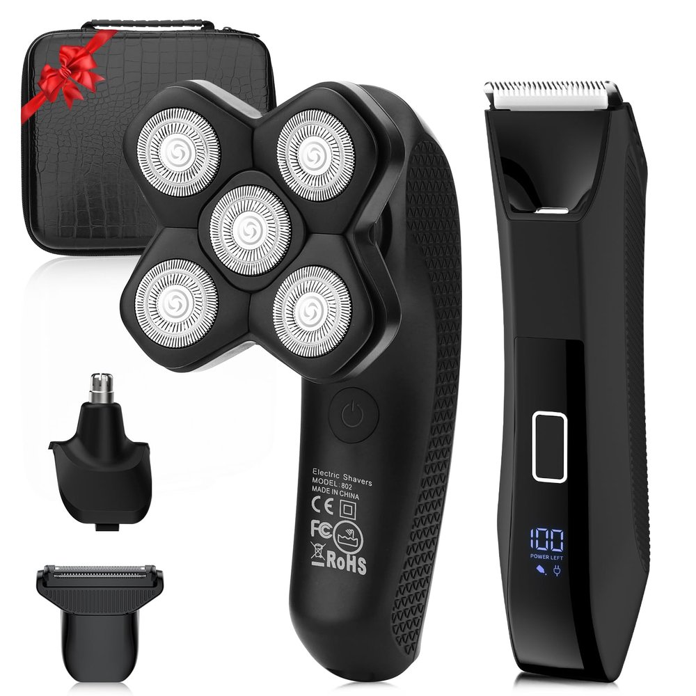 Lanumi Head Shavers for Blade Men Electric Razor 3 in 1 Manscape Groin & Body Hair Trimmer Wet Dry Grooming Kit Led Display Gifts for Men