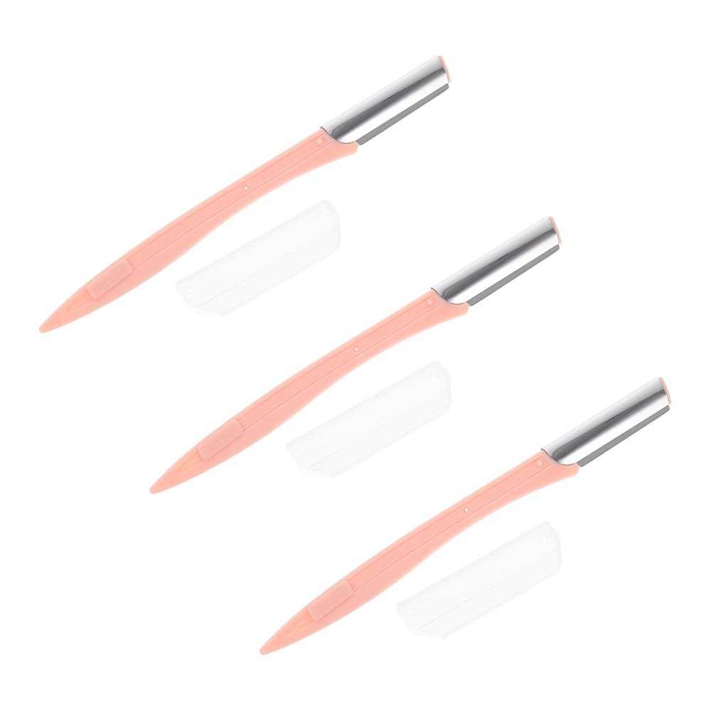 Beaupretty 3Pcs Stainless Steel Eyebrow Razors Set Pink Plastic Handle Eyebrow Trimmers for Women Precision Shaping Tools Protective Cover