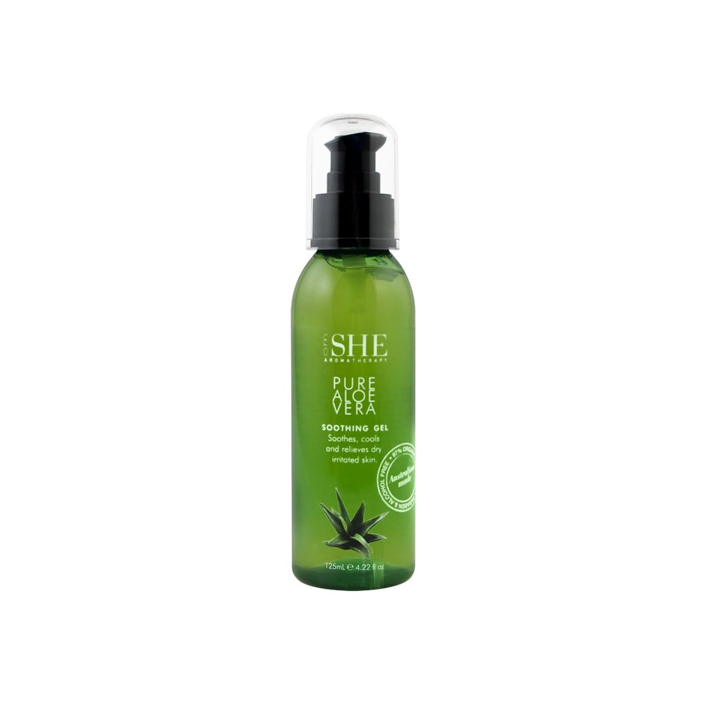 Om She Aromatherapy Pure Aloe Vera Gel 4.22fl oz - Soothes and Calms, Relieves Dey Irritated Skin. Australian Made