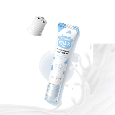 ARAKY Milk Eye Cream for Dark Circles and Puffiness, Hydrating Triple-roller Eye Serum, Improve Skin Elasticity, Intense Moisturizing Dullness, Dryness, Reduce Fine Lines, Skin Care Cream 0.51 oz