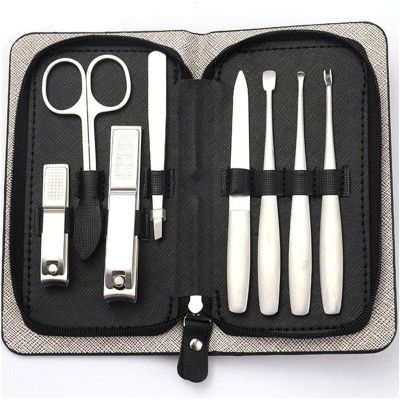 LBGMEIG Black Rectangle Manicure Set Stainless Steel Ear Pick Nail Manicure Tool Travel Carrying Bag (8-Piece Set) Nail Clipper Set