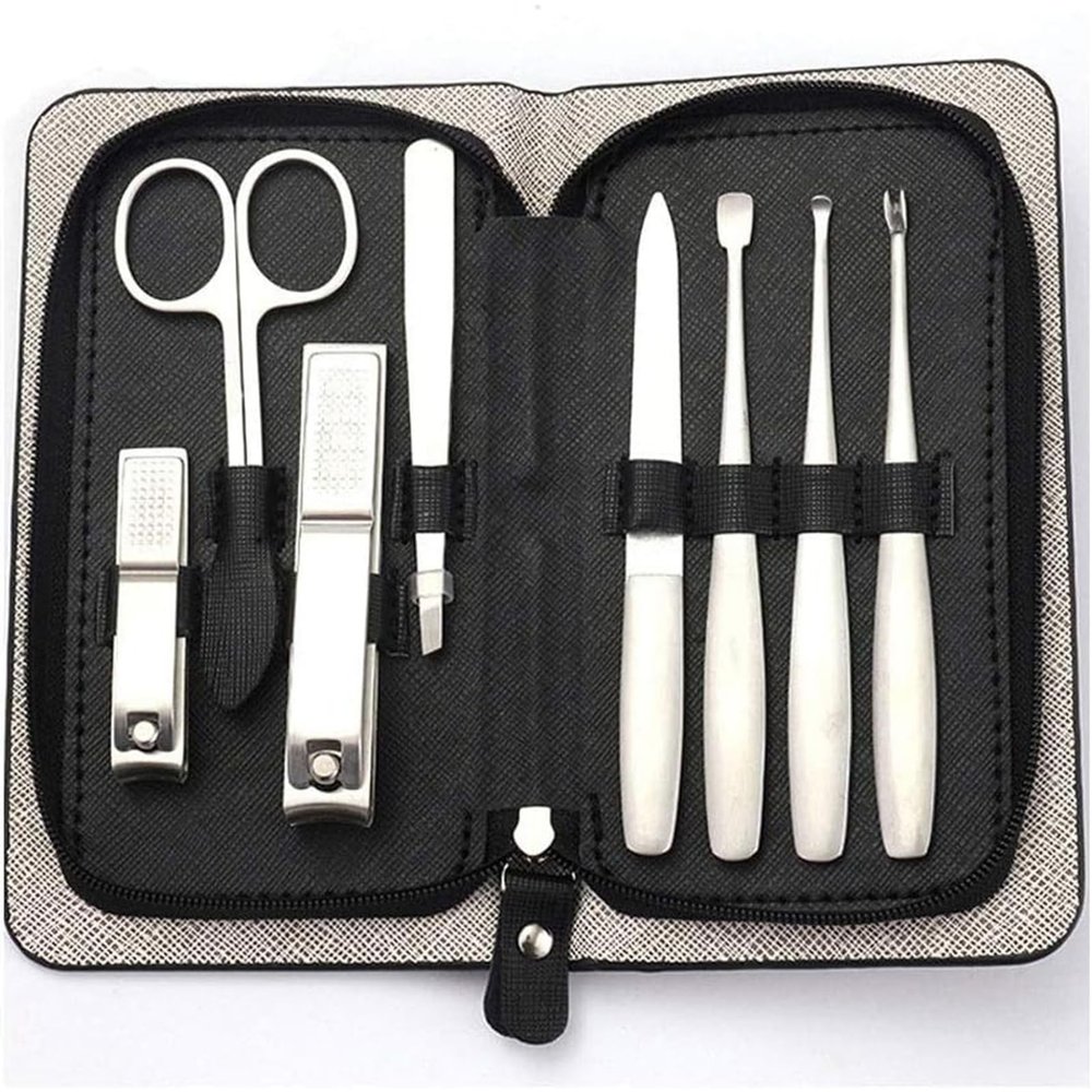 LBGMEIG Black Rectangle Manicure Set Stainless Steel Ear Pick Nail Manicure Tool Travel Carrying Bag (8-Piece Set) Nail Clipper Set
