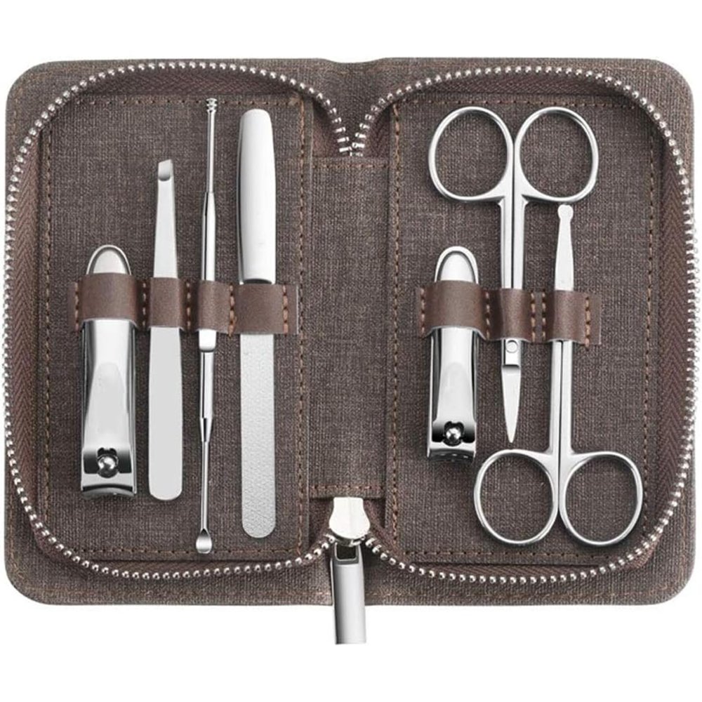 LBGMEIG Stainless Steel Nail Clippers Set Silver Eyebrow Scissors Ear Pick Nail Clippers Makeup Tool (7 Piece Set) Travel Manicure Set