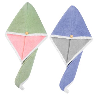 OUNONA 2Pcs Quick Dry Hair Towel Wrap Super Absorbent Coral Fleece Hair Drying Hat Comfortable Stylish Hair Turban for Home Travel Sports Yoga