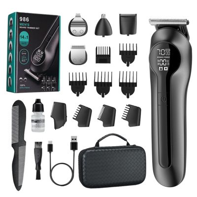 6 in 1 Multi Functional Grooming Kit for Men with Nose Hair Trimmer, Eyebrow Trimmer & Hair Clipper Set, Digital Display, Type C Charging, Storage Box