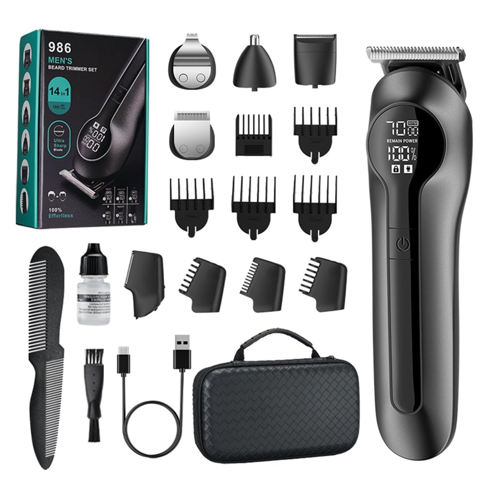 6 in 1 Multi Functional Grooming Kit for Men with Nose Hair Trimmer, Eyebrow Trimmer & Hair Clipper Set, Digital Display, Type C Charging, Storage Box