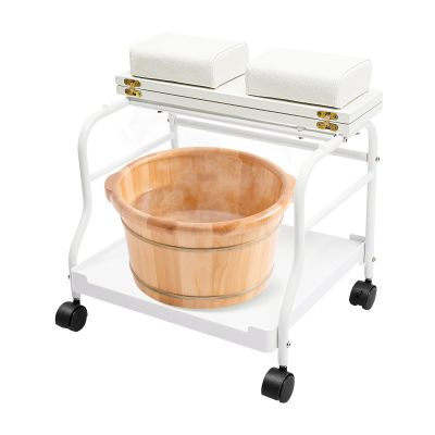 YUMIONB Portable Pedicure Foot Rest Cart, Pedicure Chair for Nail Tech with Storage Shelf & 4 Universal Wheels Footrest Stand Message Table Nail Table for Beauty Parlors, Medical Clinics (White)