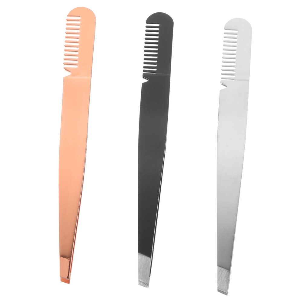 DEARMAMY 3pcs Professional Eyebrow Tweezers Comb Stainless Steel Makeup Tools for Women Easy to Use
