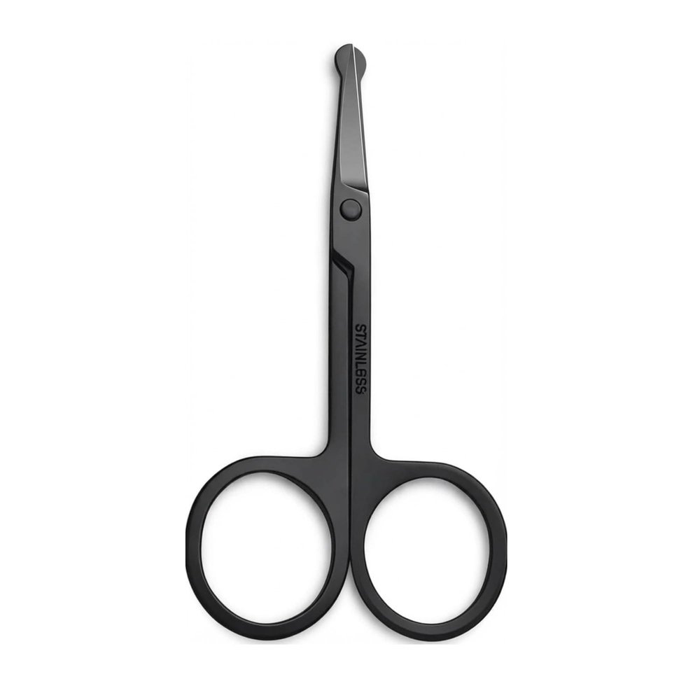 Nose Hair Scissor Stainless Steel Safety Nose Hair Scissors with Rounded Tip, Precision Facial Grooming Trimmer for Nose/Ear/Eyebrow/Moustache, Comfortable Grip, Easy Clean, Black Finish