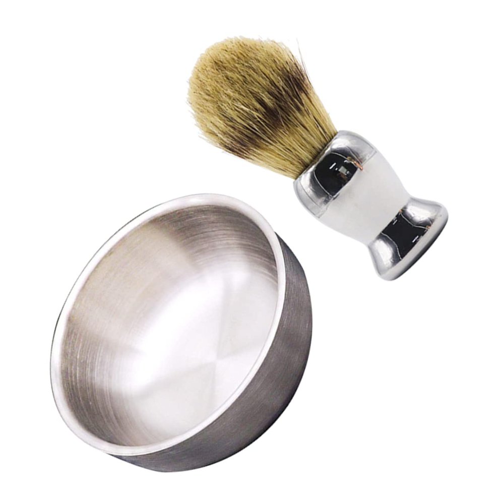 PartyKindom 2Pcs Stainless Steel Wet Shaving Brush and Bowl for Men Ergonomic Shaving Brush with Gentle Bristles Durable Soap Bowl for Daily Use Grooming Kit