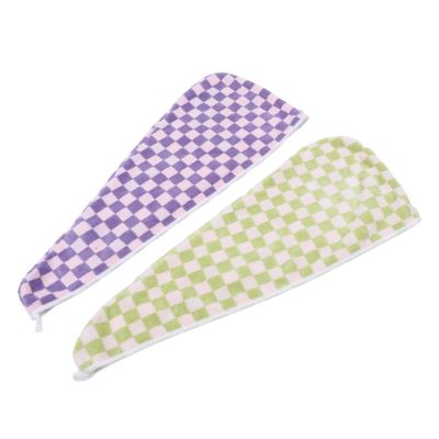 Beaupretty 2pcs Checkered Head Scarf Women's Cap Hair Wraps Towel for Quick Drying