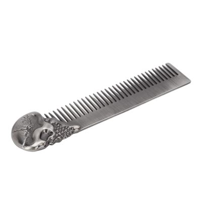 ACAGALA Pocket Beard Comb Zinc Alloy Skull Pattern Hair Styling Mustache Shaping Oil Hair Comb (Silver)