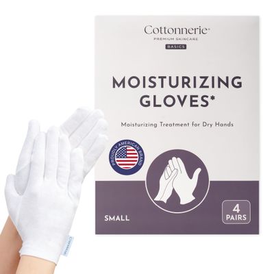4 Pairs Cottonnerie Basics Cotton Gloves for Dry Hands Sleeping, Moisturizing Gloves Overnight, Hand Moisturizer Gloves, Moisture Gloves for Dry Hands Overnight, Sleeping Gloves, Small