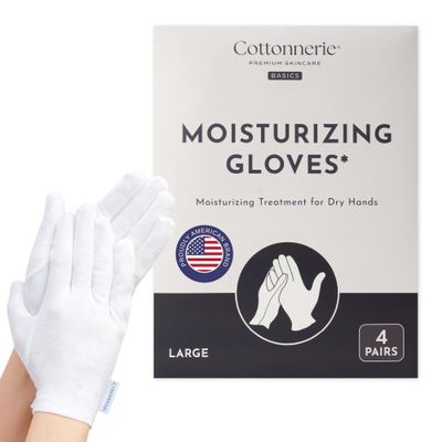 4 Pairs Cottonnerie Basics Cotton Gloves for Dry Hands Sleeping, Moisturizing Gloves Overnight, Hand Moisturizer Gloves, Moisture Gloves for Dry Hands Overnight, Sleeping Gloves, Large