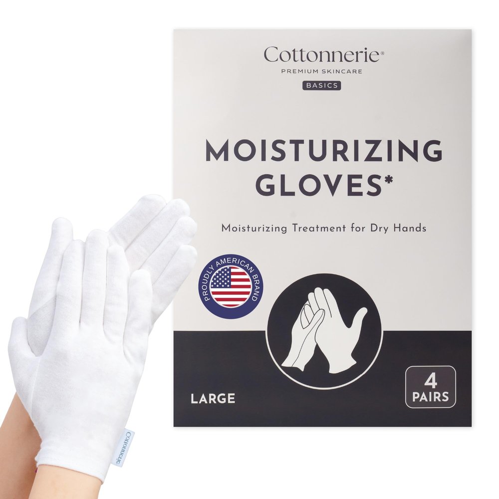 4 Pairs Cottonnerie Basics Cotton Gloves for Dry Hands Sleeping, Moisturizing Gloves Overnight, Hand Moisturizer Gloves, Moisture Gloves for Dry Hands Overnight, Sleeping Gloves, Large