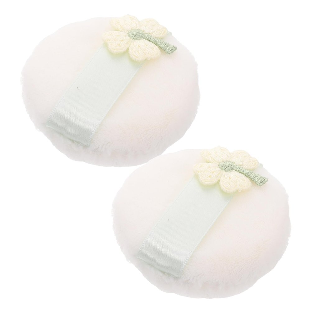 Beaupretty 2pcs Large Powder Puff Soft Velvet Applicator for Loose Powder Foundation Blending Makeup Washable Reusable Elegant Embroidery Design