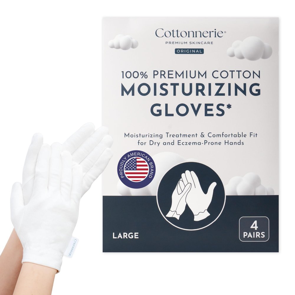 4 Pairs Cottonnerie Original Cotton Gloves for Dry Hands Sleeping, Moisturizing Gloves Overnight, Hand Moisturizer Gloves, Moisture Gloves for Dry Hands Overnight, Sleeping Gloves, Large
