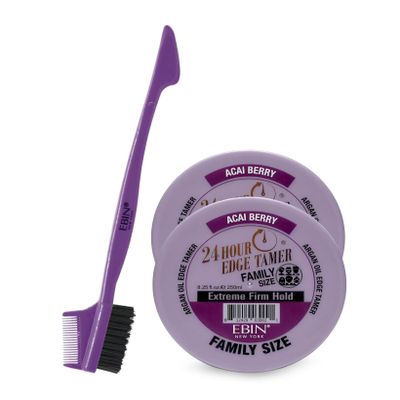EBIN NEW YORK Edge Control Gel for Black Women  24 Hour Argan Oil Edge Tamer Refresh 8.25 oz (Acai Berry) Bundle with 3-in-1 Brush & Comb Maximum Hold for Smooth Edges  Gift Set (2 Items)