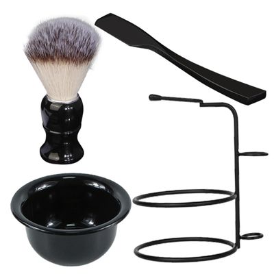 HONITANO 1 Set Men Manual Shaving Kit with Ergonomic Handle Includes Shaving Brush Bowl and Stand for Stable Storage for Home Barber Shop Use
