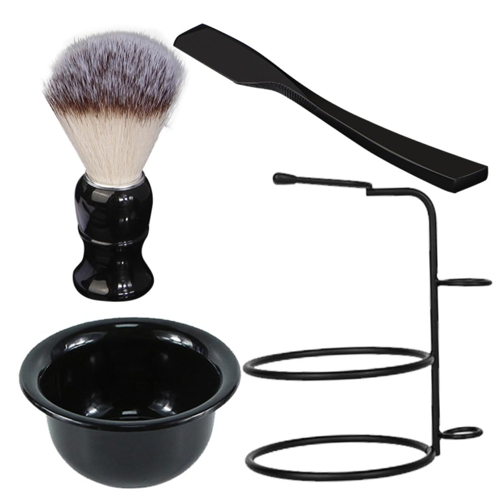 HONITANO 1 Set Men Manual Shaving Kit with Ergonomic Handle Includes Shaving Brush Bowl and Stand for Stable Storage for Home Barber Shop Use
