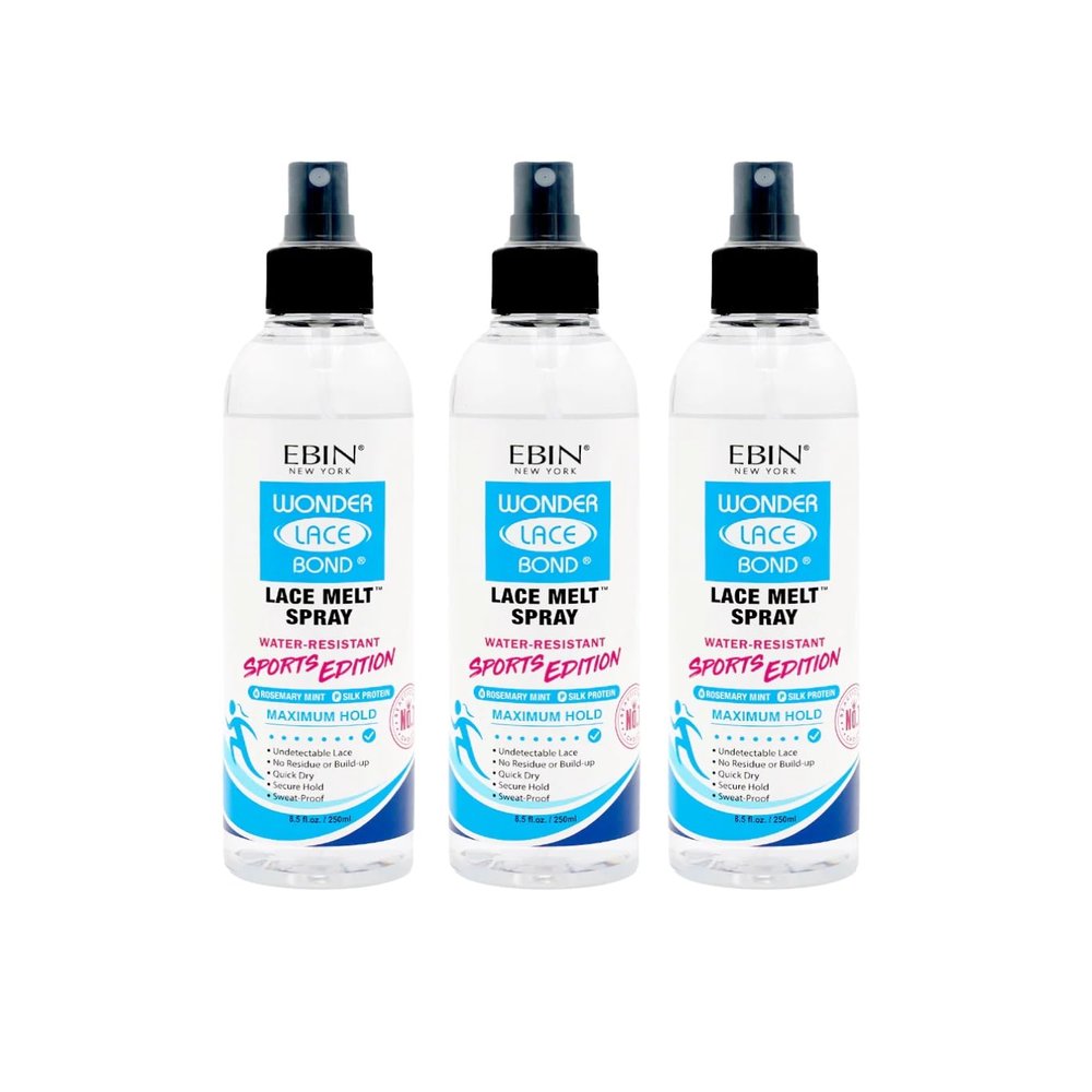 EBIN NEW YORK Wonder Lace Bond Lace Melt Spray Sports Edition Max Hold Wig Spray for Active Wear  Infused with Rosemary Mint  Strong Grip for Active Wear  Travel Size  Gift Set (3 pack)