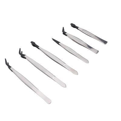 6Pcs Tweezers with Rubber Coated Set, Multifunctional False Eyelash Tweezers, for Stamp Collection Jewelry Crafts, Electronics