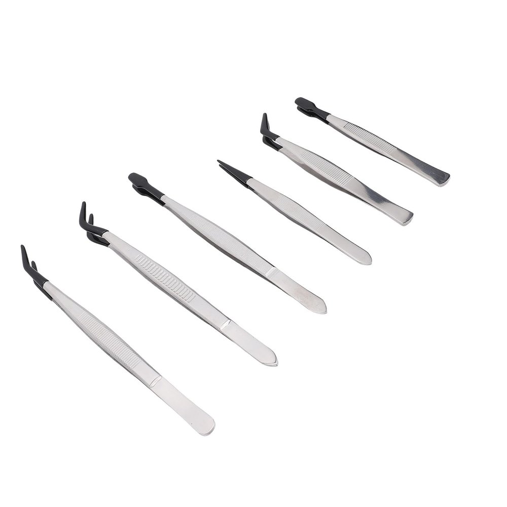 6Pcs Tweezers with Rubber Coated Set, Multifunctional False Eyelash Tweezers, for Stamp Collection Jewelry Crafts, Electronics