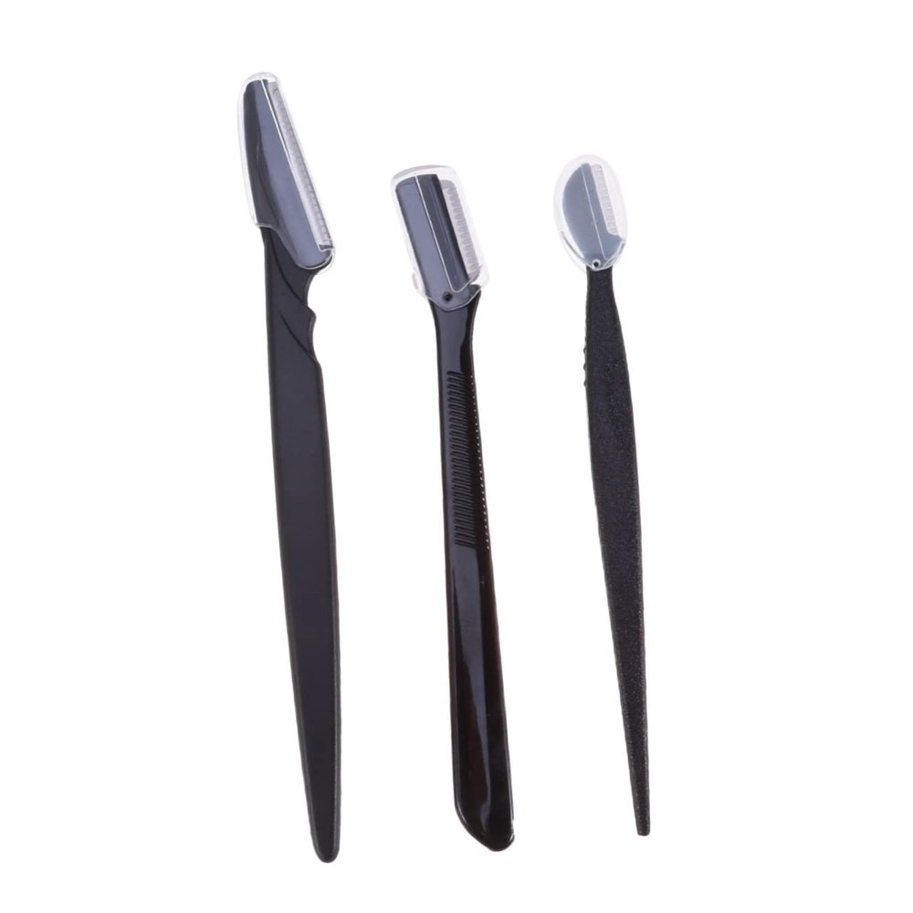 Healvian 3pcs Portable Eyebrow Razor Set Stainless Steel Trimmer Makeup Tool Kit for Women Girls Travel Non-slip Handle