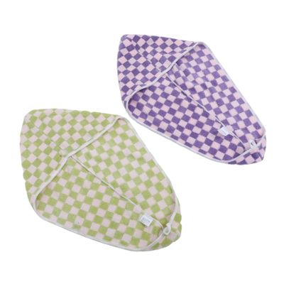 Beaupretty 2pcs Fleece Hair Cap Checkerboard Pattern Women's Absorbent Hair Dry Cap Quick-Drying Turban Towel