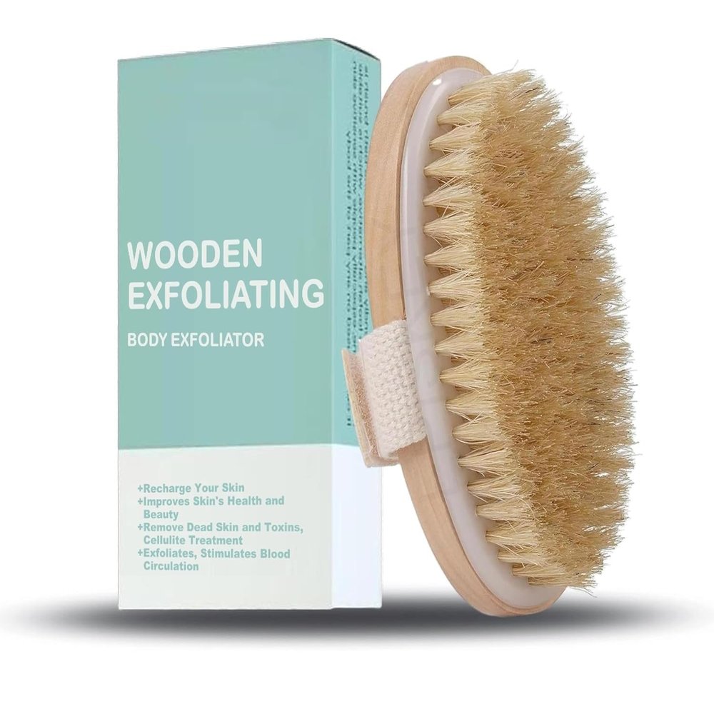 Dry Skin Body Brush Improves Skin's Health and Beauty with Natural Bristle (Pack of 2) | Remove Dead Skin and Toxins, Cellulite Treatment, Exfoliates, Stimulates Blood Circulation