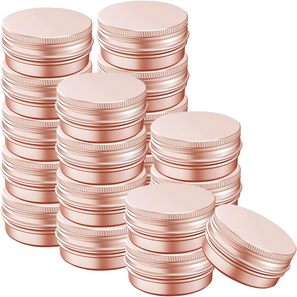 2 Ounce Aluminum Tin Jar with Screw Cap 60mL Tin Cans Refillable Containers for Cosmetic, Lip Balm, Cream, Lotion, Balms, Spices, Salve, Rose Gold 80 Pcs