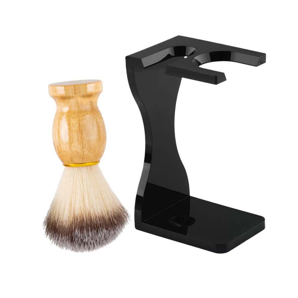 VALICLUD Men's Shaving Brush Set 2-Piece Acrylic Beard Brush Holder Stand Suitable for Grooming and Shaving for Bathroom Countertops