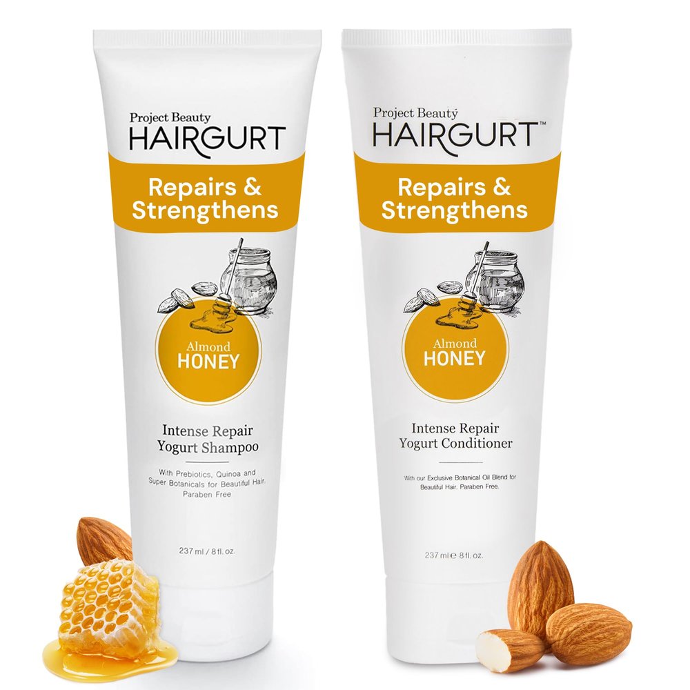 Hairgurt Almond and Honey Shampoo and Conditioner set for Dry, Damaged & Brittle Hair - Sulfate-Free - Nourishing & Moisturizing Repair with Natural Ingredients - Ideal for women - 8 Oz