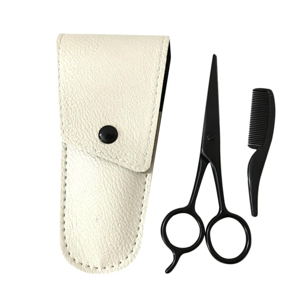 BIUDECO 3Pcs Beard Scissors Set Stainless Beard Trimming Tool for Care Includes Black Scissors Apricot Leather and Small Comb for Grooming and Styling