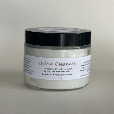 100% Grass-Fed Tallow Moisturizer  Whipped Suet Cream with Essential Oils | Natural Skin Hydration | Choose from Lavender or Unscented (4 ounces, Frankincense Myrrh & Lavender)