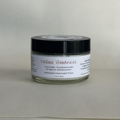 100% Grass-Fed Tallow Moisturizer  Whipped Suet Cream with Essential Oils | Natural Skin Hydration | Choose from Lavender or Unscented (2 ounces Frankincense)