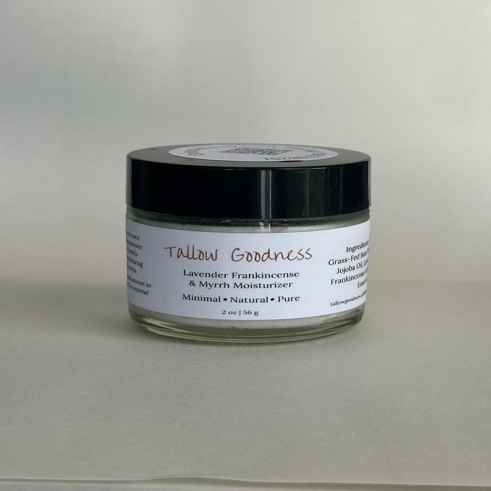 100% Grass-Fed Tallow Moisturizer  Whipped Suet Cream with Essential Oils | Natural Skin Hydration | Choose from Lavender or Unscented (2 ounces Frankincense)
