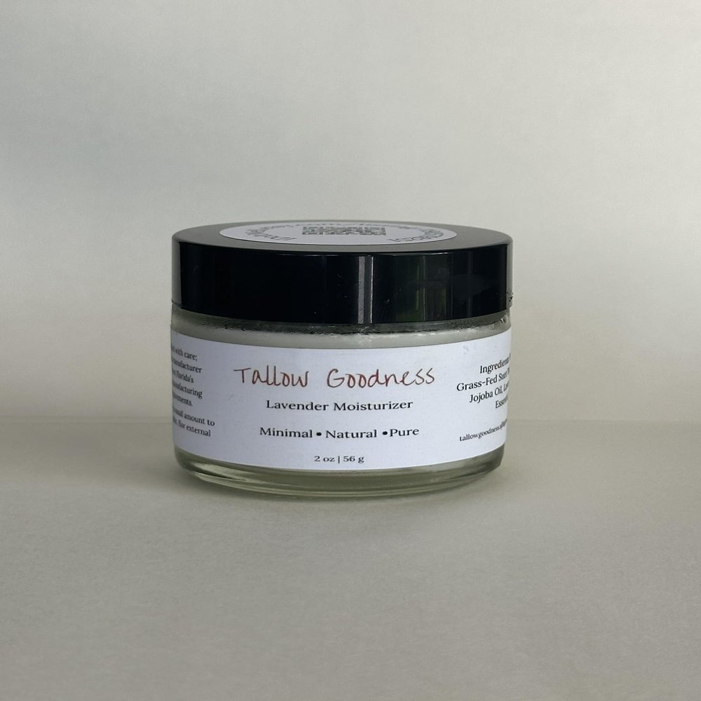 100% Grass-Fed Tallow Moisturizer Whipped Suet Balm with Essential Oils | Natural Skin Hydration | Choose from Lavender or Unscented (2 ounces, Lavender)