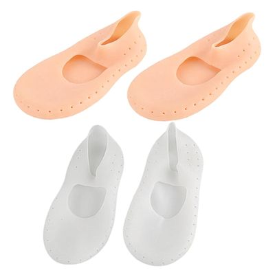 Baluue 2Pair Heel Repair Socks Moisturizing Non Slip Silicone Foot Gel Socks for Cracked Feet Treatment Breathable Sebs Skin Tone Options