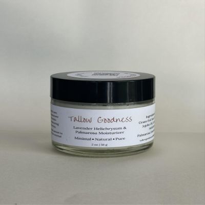 100% Grass-Fed Tallow Moisturizer  Whipped Suet Balm with Essential Oils | Natural Skin Hydration | Choose from Lavender or Unscented (2 ounces, Helichrysum Palmarosa & Lavender)