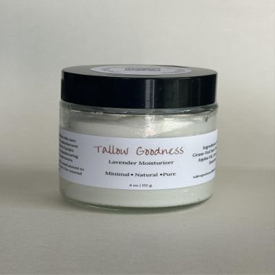100% Grass-Fed Tallow Moisturizer  Whipped Suet Balm with Essential Oils | Natural Skin Hydration | Choose from Lavender or Unscented (4 ounces, Lavender)