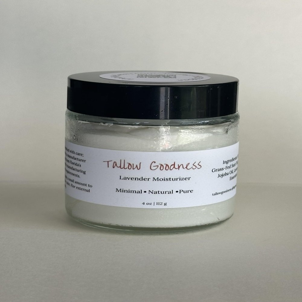 100% Grass-Fed Tallow Moisturizer  Whipped Suet Balm with Essential Oils | Natural Skin Hydration | Choose from Lavender or Unscented (4 ounces, Lavender)