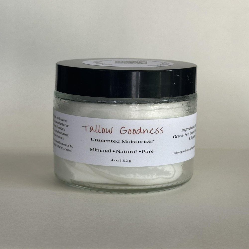 100% Grass-Fed Tallow Moisturizer  Whipped Suet cream with Essential Oils | Natural Skin Hydration | Choose from Lavender or Unscented (4 ounces, Unscented)