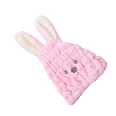 VICASKY Cartoon Rabbit Dry Hair Cap for Boys and Girls Absorbent Thick Towel Hat for Quick Drying Hair After Bathing Elastic Shower Cap for Children Random Color
