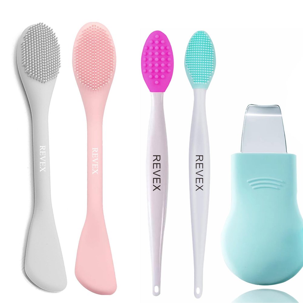 REVEX 5Pcs Silicone Facial Cleansing Tool Set,2Pcs Face Mask Applicator,2Pcs Pore Cleaning Brush and 1Pcs Nose Blackhead Remover Tool