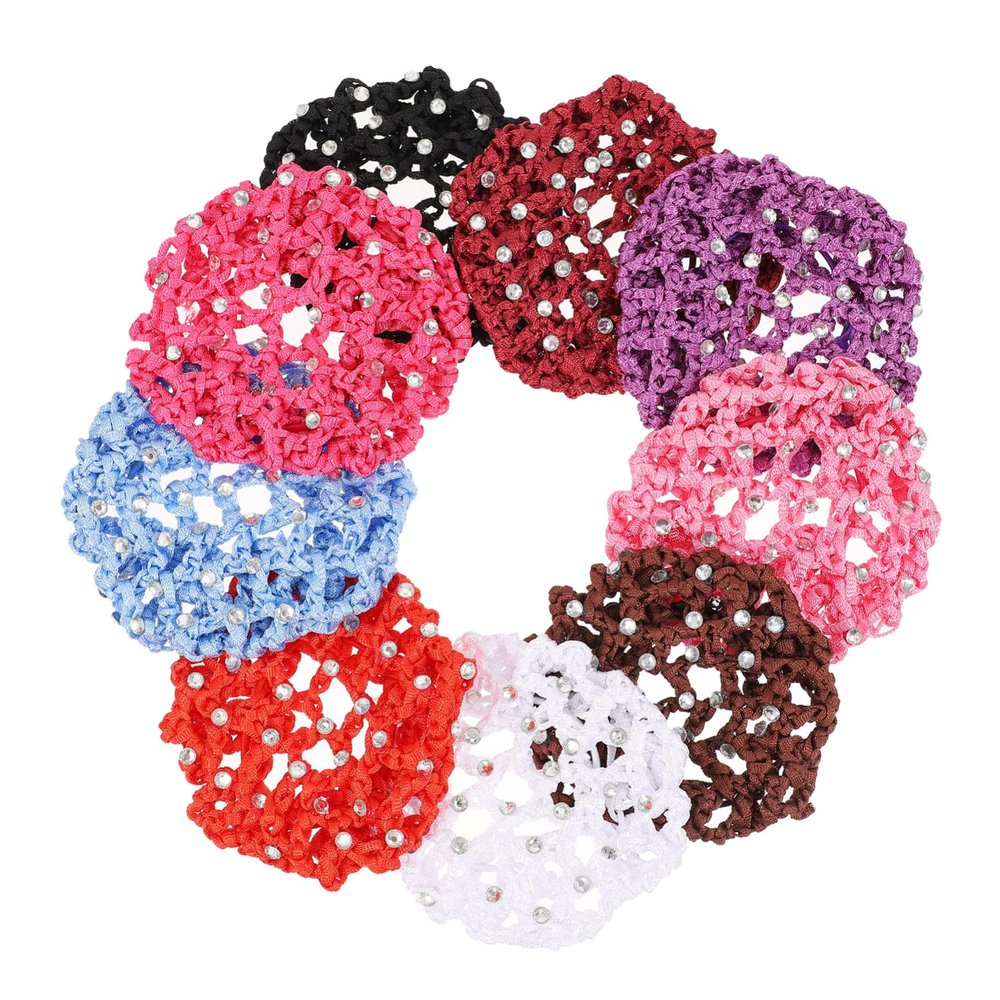 FRCOLOR 9pcs Delicate Bun Cover for Women Rhinestone Hair Nets Lightweight and Compact