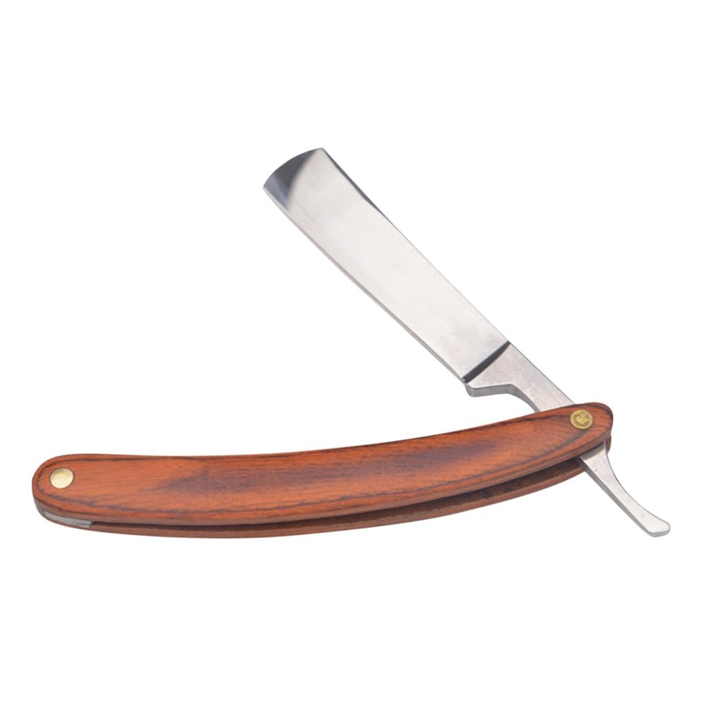 Vaguelly Stainless Steel Face Razor Manual Shaver Wood Handle Vintage Barber Tool