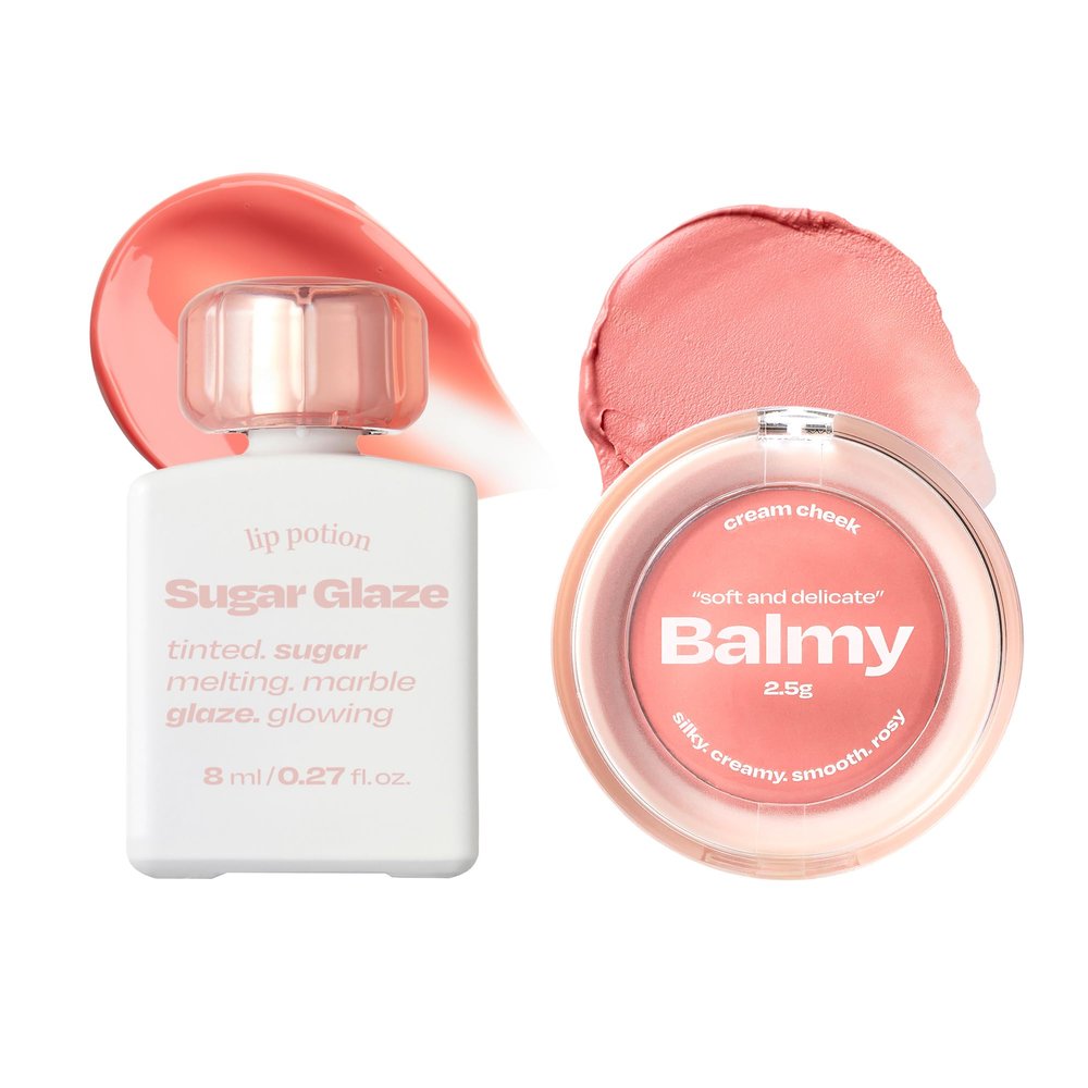 alternativestereo Lip Potion Sugar Glaze No.4 Peach Ball & Balmy Cream Cheek No.3 Milky Peach