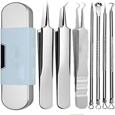 Medical Grade Blackhead Extraction Tool Kit, Professional Stainless Steels Acne Blackhead Remover Tweezers Tools and Pimple Popper Tool, Extraction Tools for Estheticians